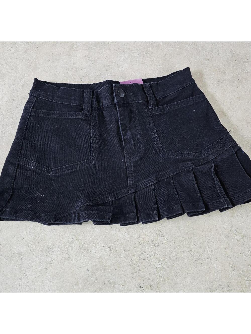 UNIF Black Denim Pleated Mini Skirt Size XS